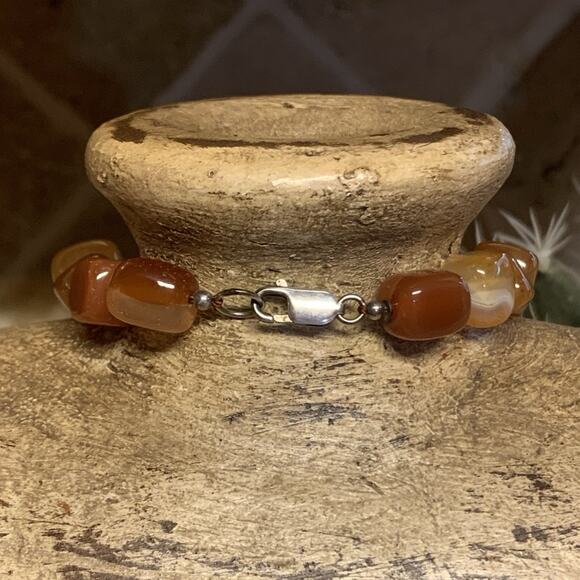 Carnelian Agate Necklace Hand Knotted with Sterling Clasp Long Vintage Chunky - Picture 6 of 6